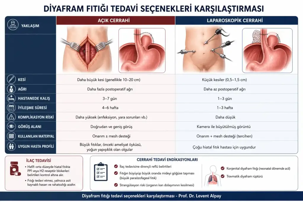 Diyafram Fıtığı (Hiatal Herni) 3 Diyafram fıtığında açık cerrahi ve laparoskopik cerrahinin karşılaştırıldığı tablo
