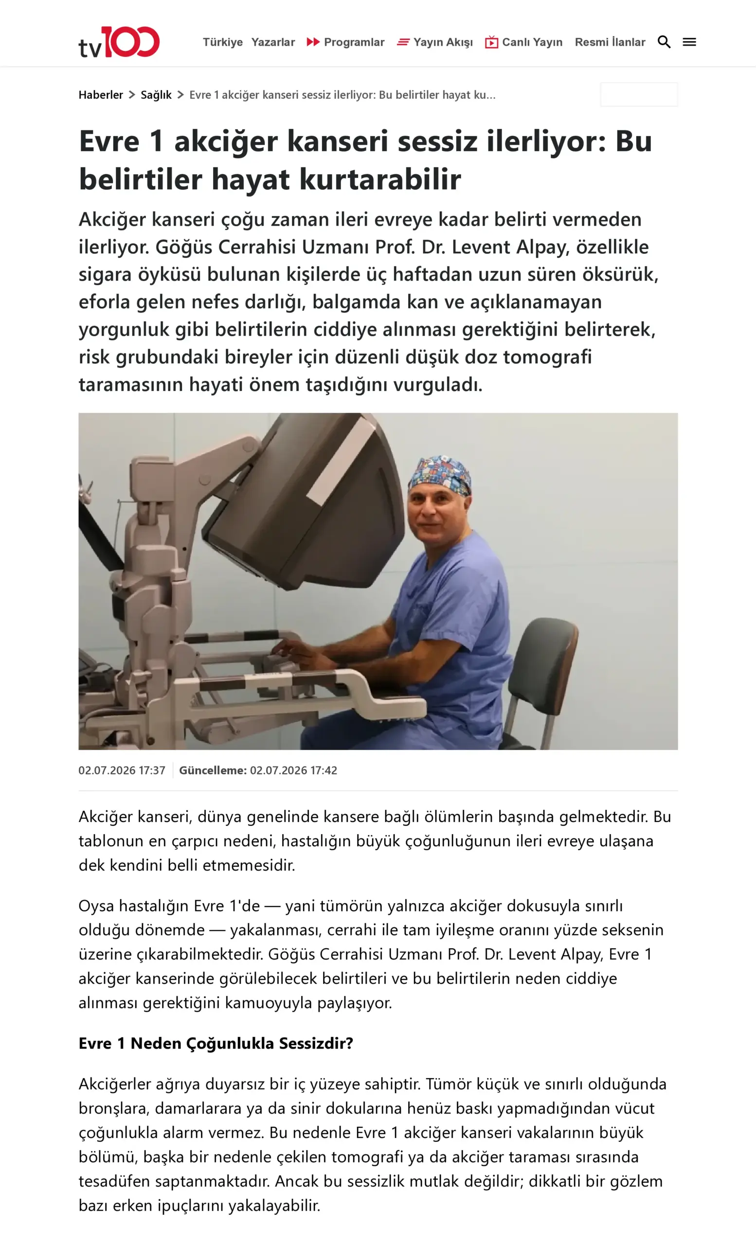 Evre 1 akciğer kanseri sessiz ilerliyor: Bu belirtiler hayat kurtarabilir