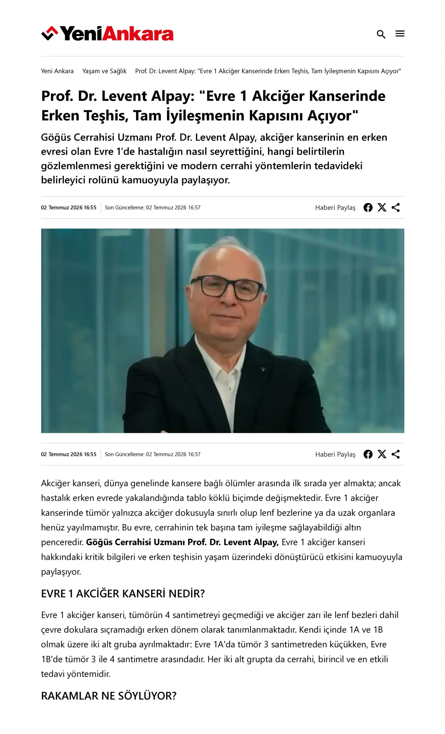 Prof. Dr. Levent Alpay: “Evre 1 Akciğer Kanserinde Erken Teşhis, Tam İyileşmenin Kapısını Açıyor”